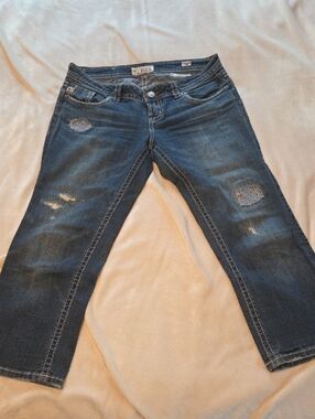 MEK Dark Blue Distressed Cropped Jeans